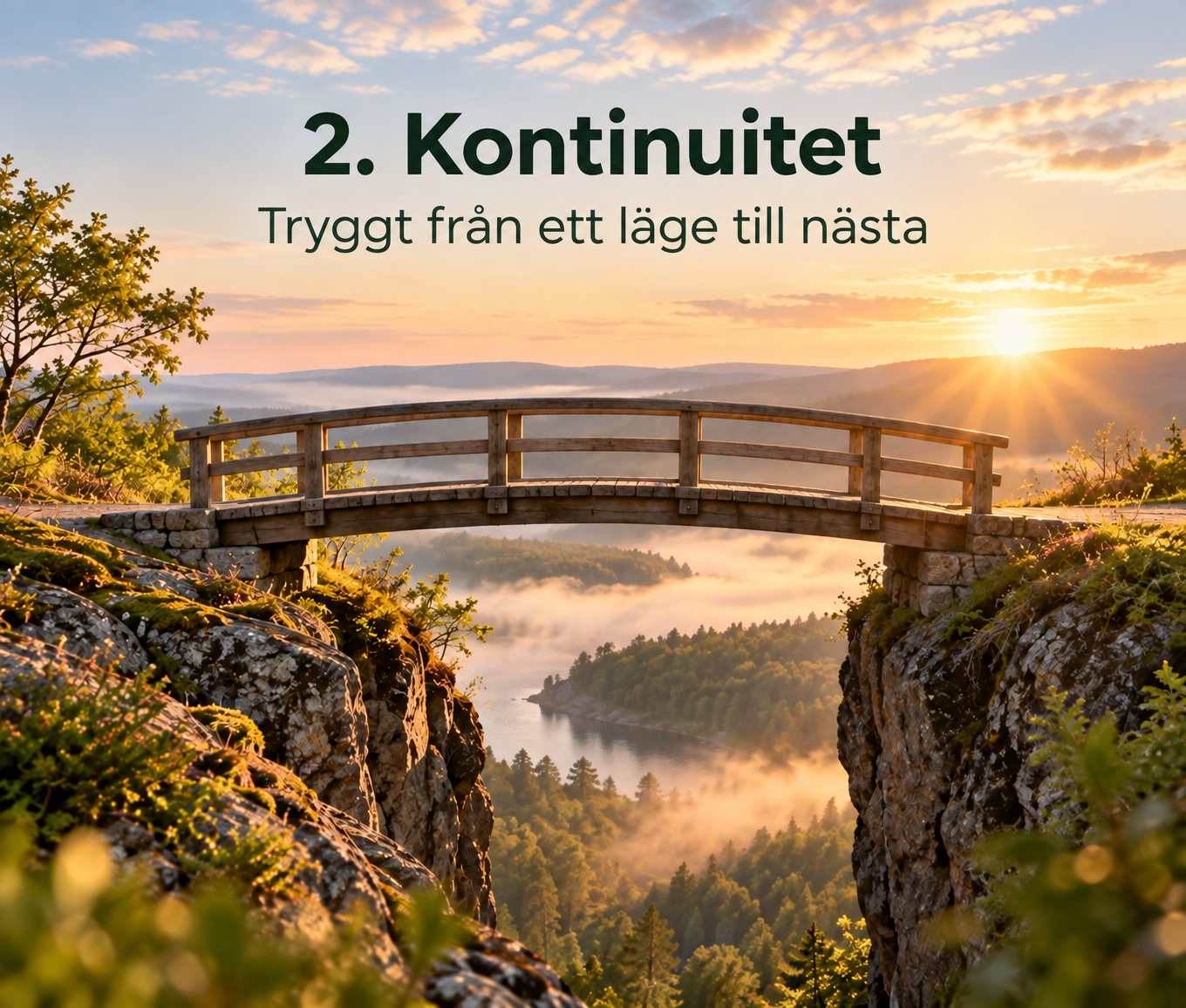 Träbro som överbryggar ett glapp och symboliserar kontinuitet vid interimledning